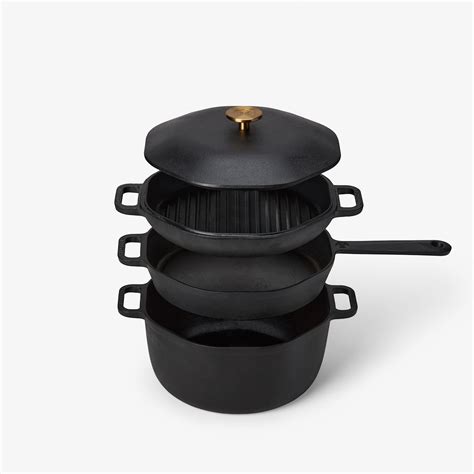 Marcellin cast iron - Introducing the Iron Stack Collection by Marcellin, a perfectly-you guessed it-stackable set of cast iron cookware. A Dutch Oven, Grill Pan, Skillet, and a Universal …